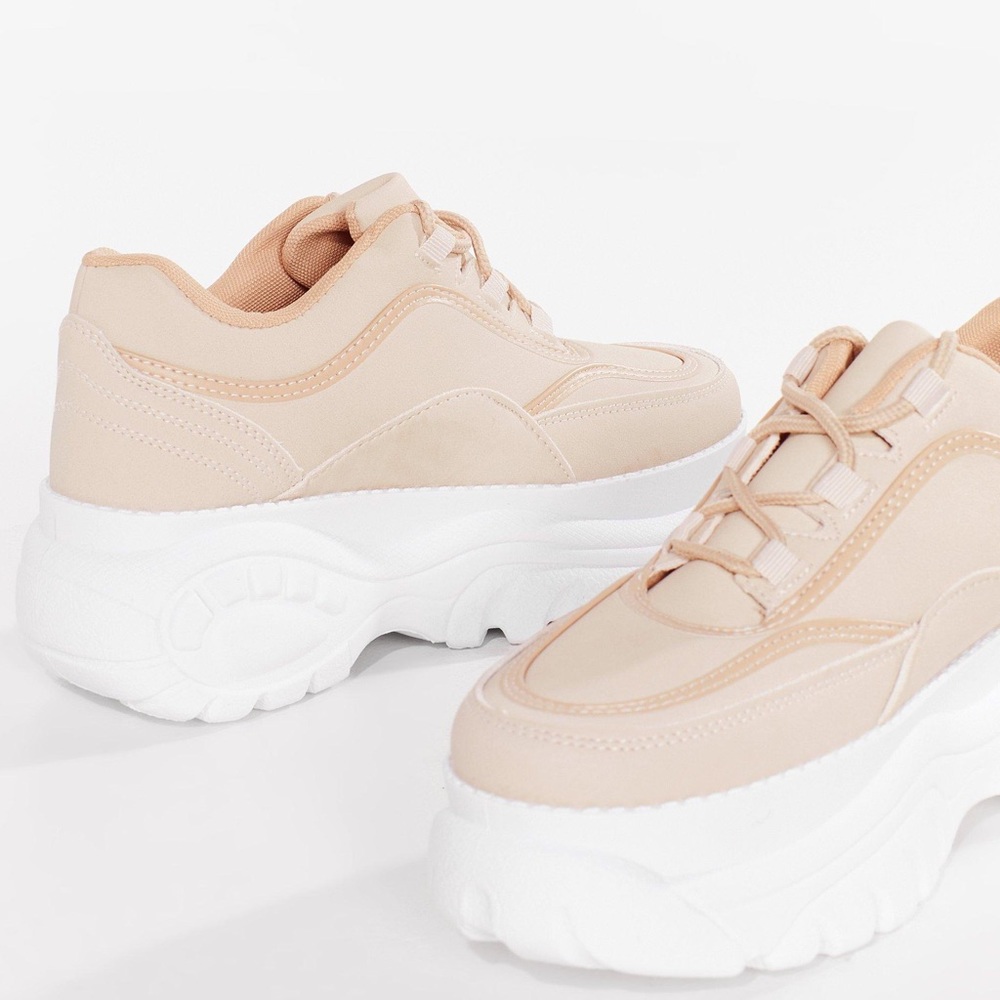 creamy faux leather chunky sneakers